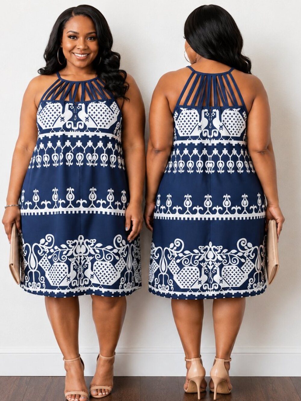 Emery Rose Blue/White Dress Sleeveless Spaghetti Top Comfortable Size: XL